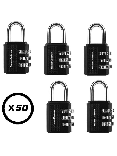 Lot de 50 cadenas à combinaison noir, 3 molettes