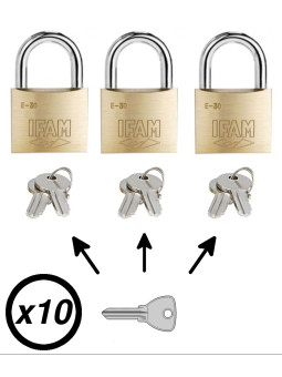 Lot de 10 cadenas 30mm avec clé passe partout